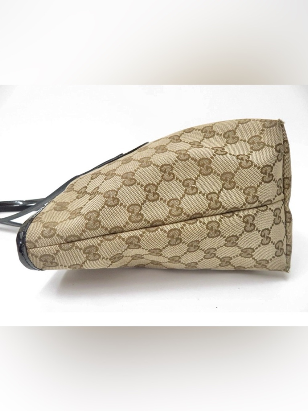 Gucci Beige GG Monogram Canvas Patent Leather Tote Bag - Picture 6 of 16